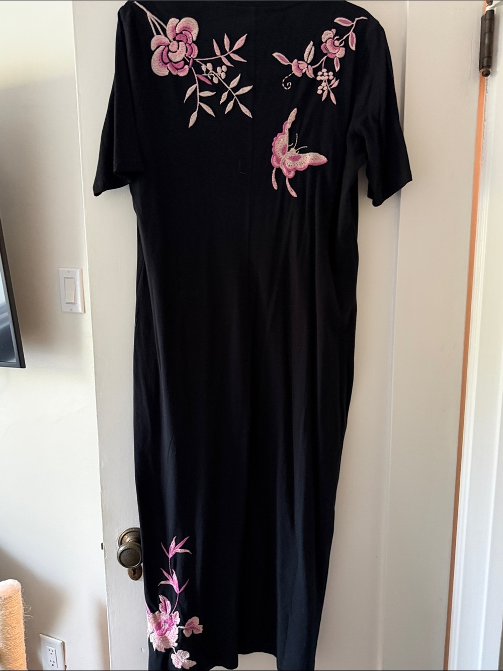 Johnny Was Black Midi Dress with Pink Floral Embroidery - Picture 5 of 5